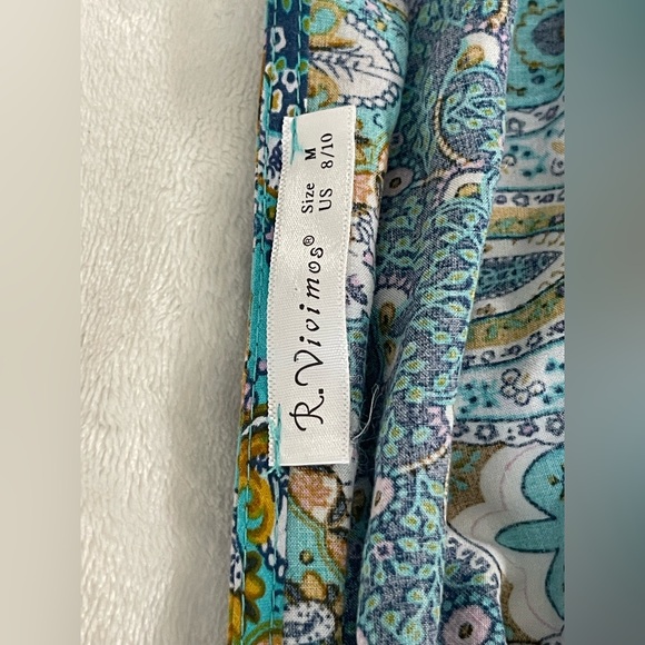 R. Vivimos Maxi Wrap Dress Blue Aqua Boho Printed Ruffle Long Sleeve - Picture 8 of 9
